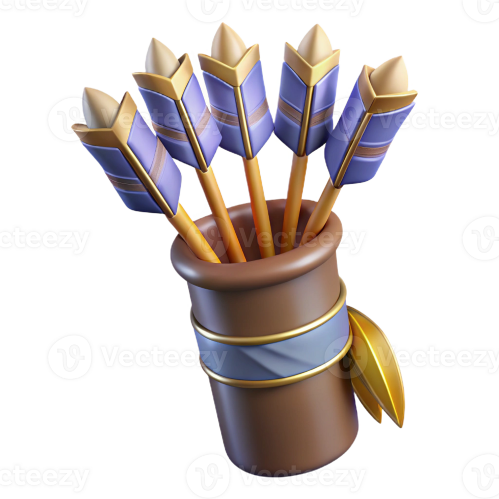 enchanting surreal A quiver full of magical arrows, fletched with feathers with Transparent Background premium png