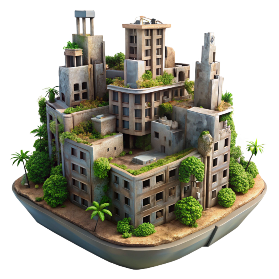 magnificent minimalist Post Apocalyptic City Crumbling authentic png
