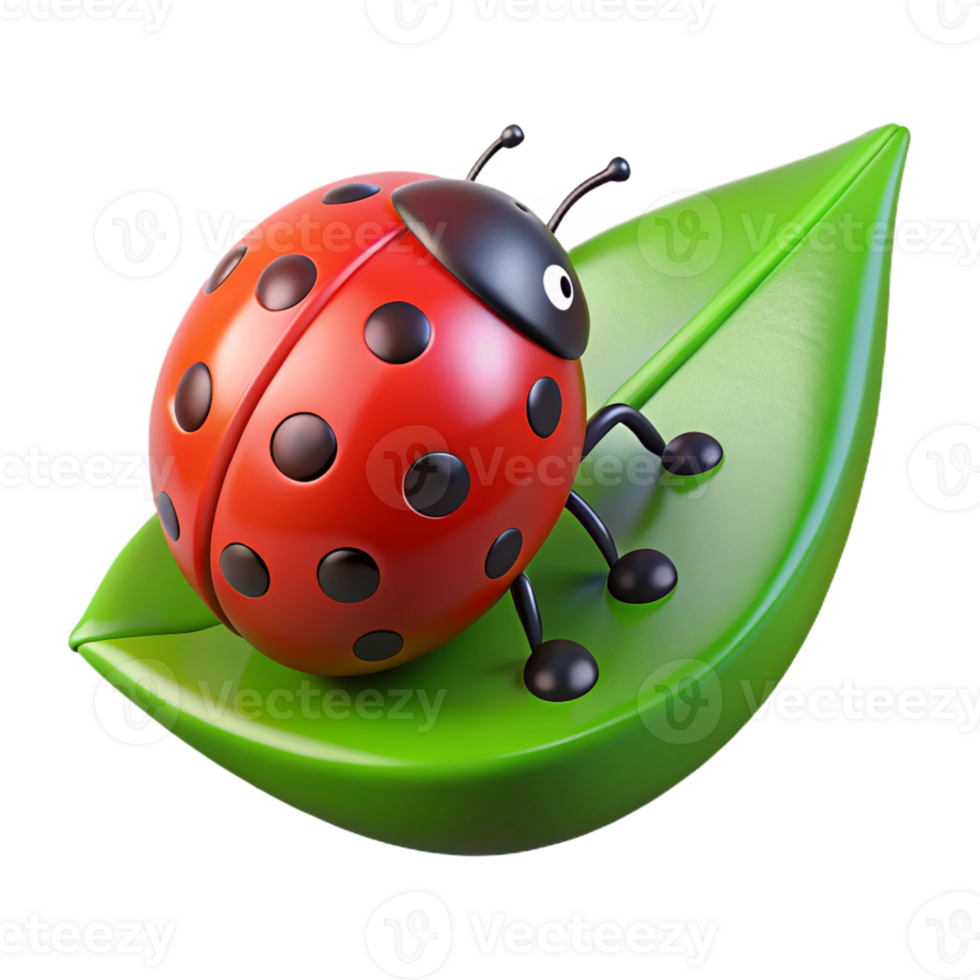 beautiful acclaimed Red ladybug on a small green leaf with Transparent Background png
