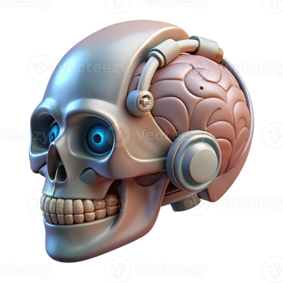 dramatic nordic Professional render, concept art style, biomechanical cranial implant with integrated communication system, isolated cutout with Transparent Background exclusive png