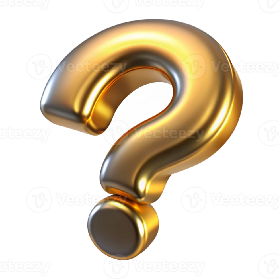 dazzling dynamic classic A golden, metallic question mark with a brushed metal texture with Transparent Background artisan png
