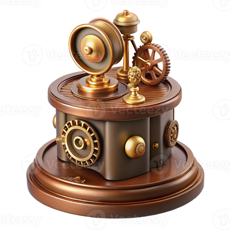 beautiful tranquil tropical Steampunk music box with intricate gears and rotating figurine with Transparent Background top-tier png