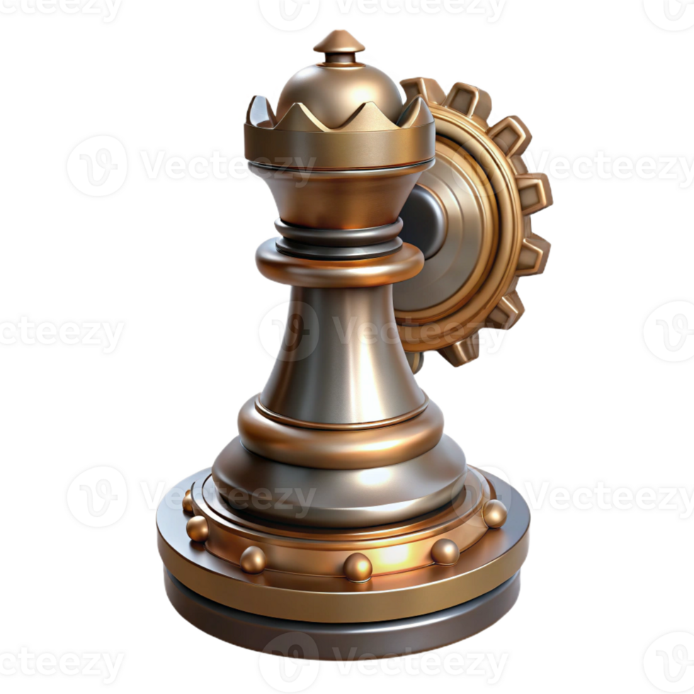 dramatic standout Steampunk chess piece king with intricate metalwork and gears with Transparent Background png