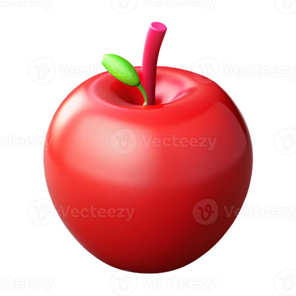 elegant inspired Hyper-specific, photorealistic concept art of a single red apple, stem intact, isolated cutout with Transparent Background png