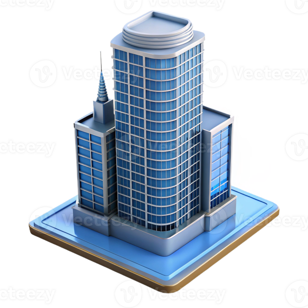 distinctive industrial Modern skyscraper architectural model, with Transparent Background museum quality png