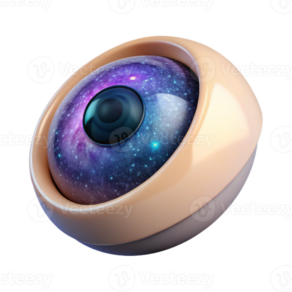 beautiful tropical A single, stylized human eye with a galaxy reflected in the pupil with Transparent Background genuine png
