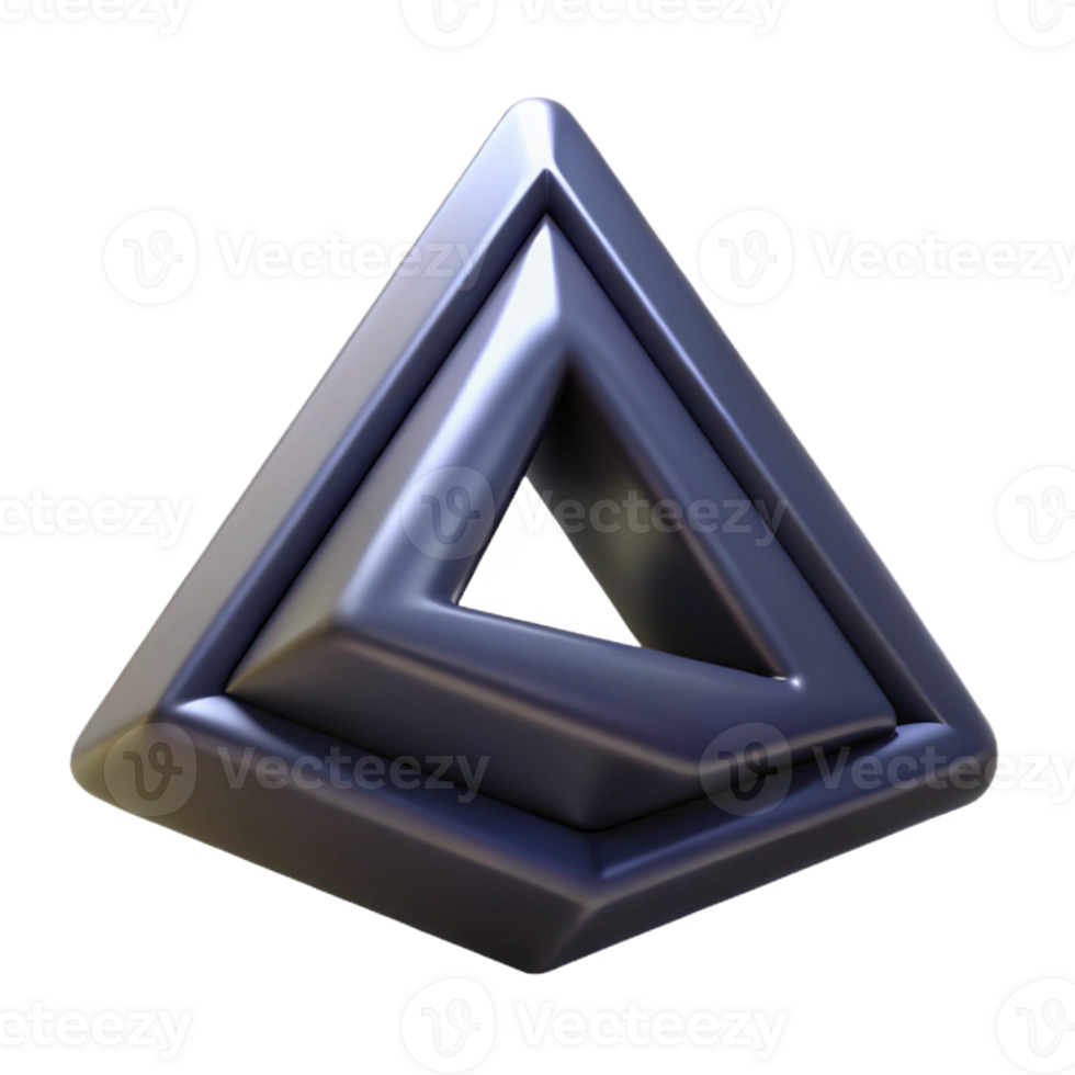 alluring acclaimed Hyper-specific professional render of an isolated, levitating, Penrose triangle made of obsidian Isolated cutout with Transparent Background png