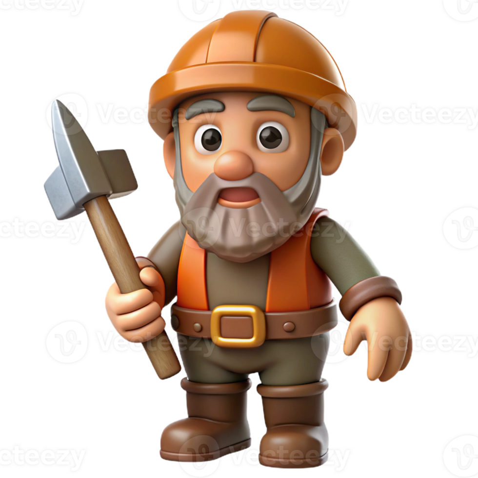 dazzling rustic A dwarf miner, holding a pickaxe with Transparent Background professional png
