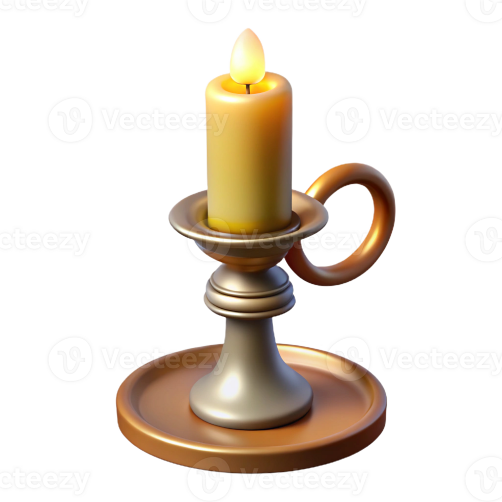 coveted avant-garde A single, ornate candlestick, holding a lit candle with Transparent Background sharp png