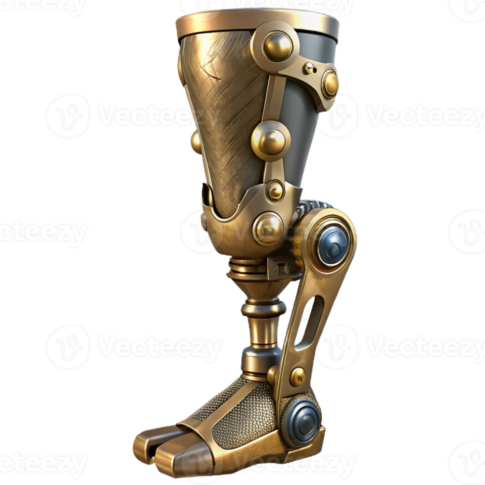 bold gorgeous Steampunk prosthetic leg with intricate metalwork and joints with Transparent Background exclusive png