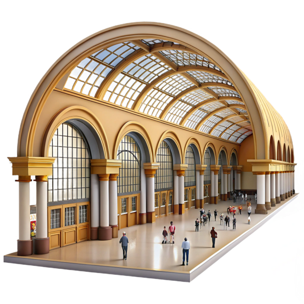 serene vintage Train Station Grand Hall Arched high resolution png