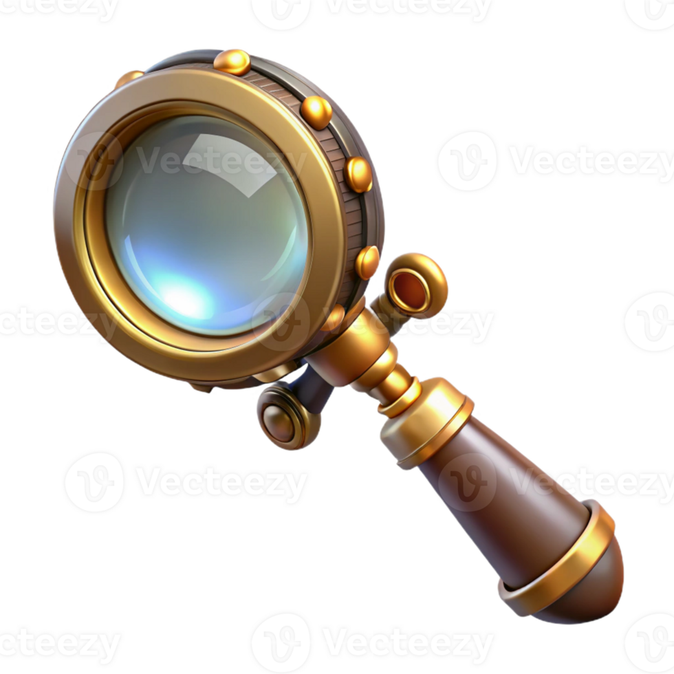 breathtaking standout Steampunk magnifying glass with intricate brass handle and lens with Transparent Background png