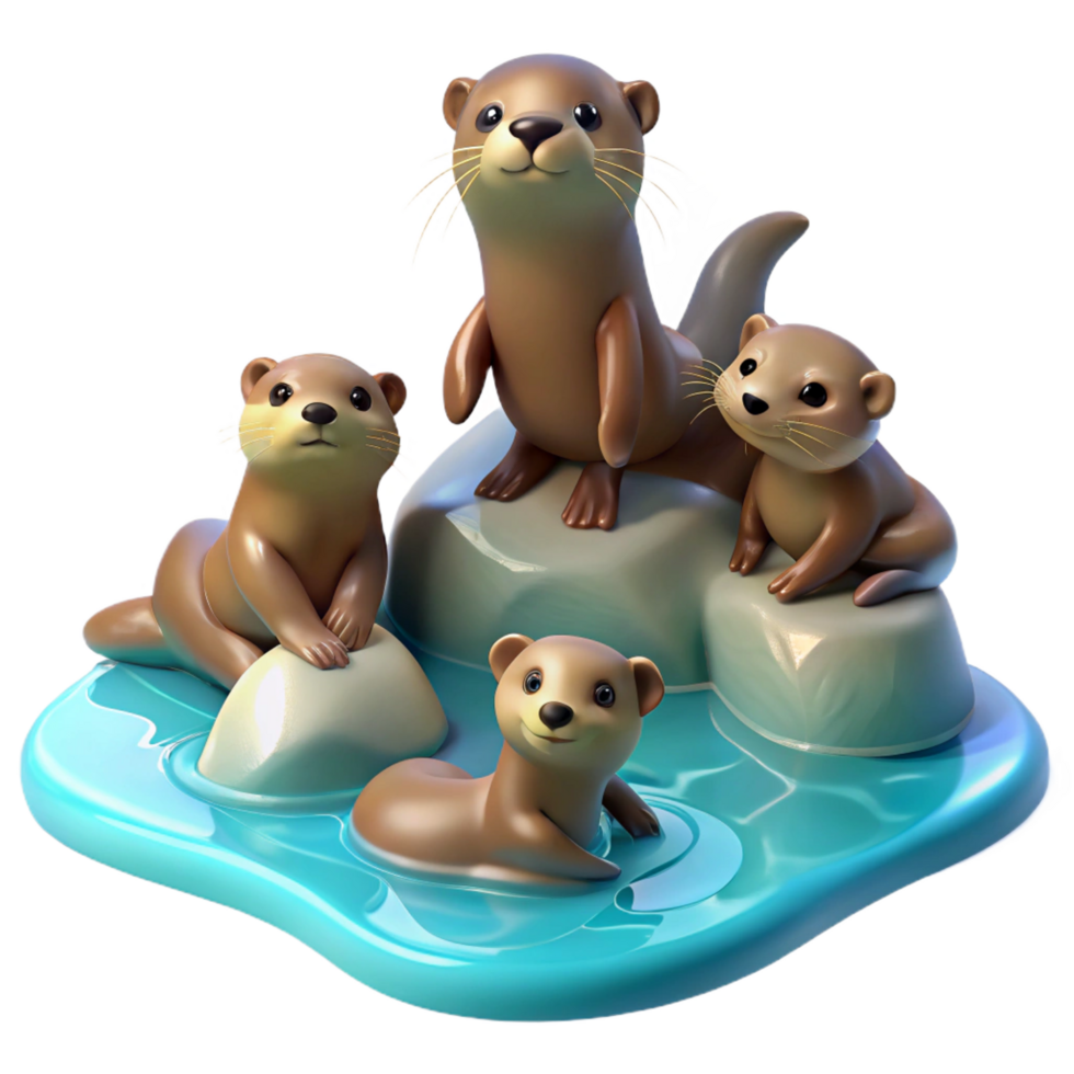 dramatic contemporary A Family of Playful Otters Frolicking in exclusive png
