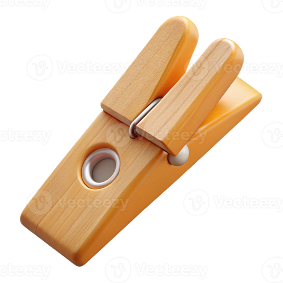 beautiful futuristic Photorealistic, hyper-specific, ultra-detailed concept art of a single wooden clothespin, isolated cutout with Transparent Background studio quality png