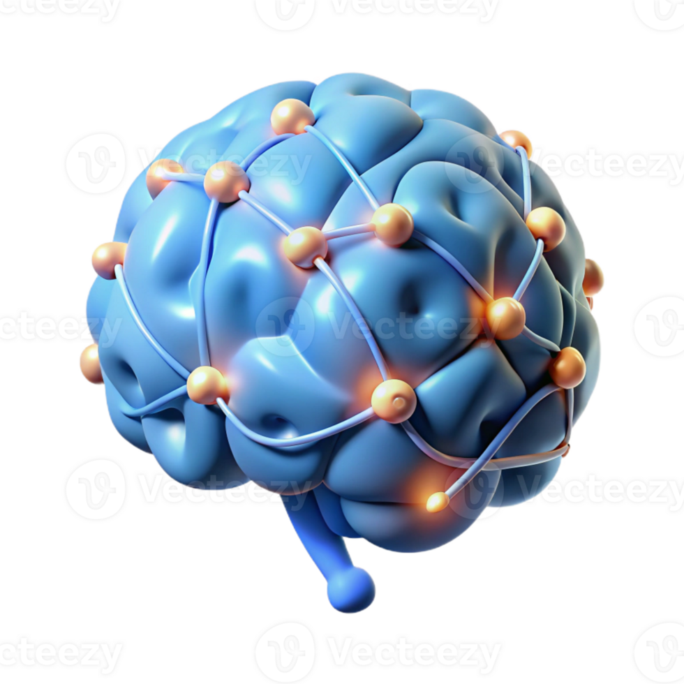 alluring organic A stylized brain with glowing neural connections with Transparent Background flawless png
