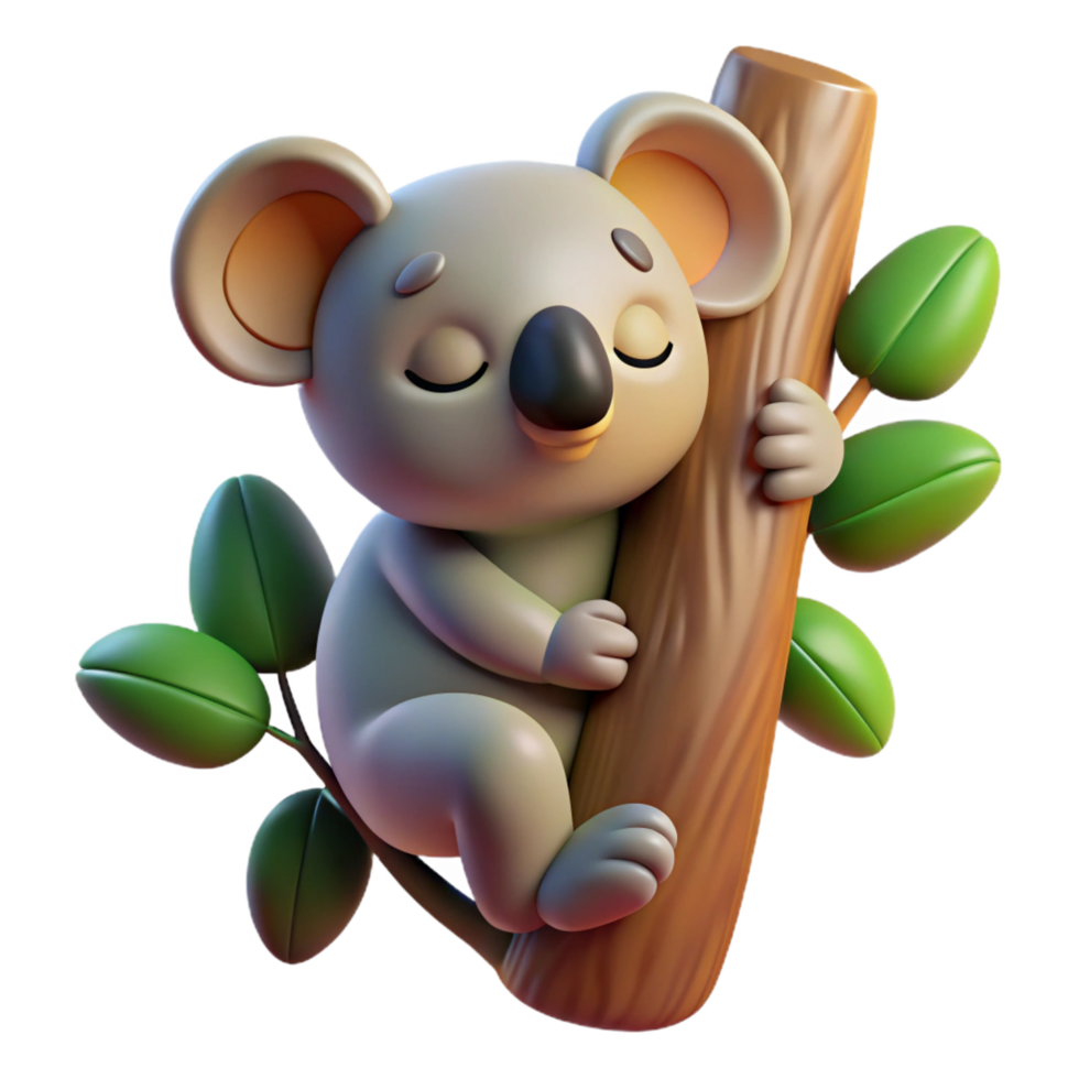 beautiful vintage A Sleepy Koala Clinging to a Eucalyptus high resolution png