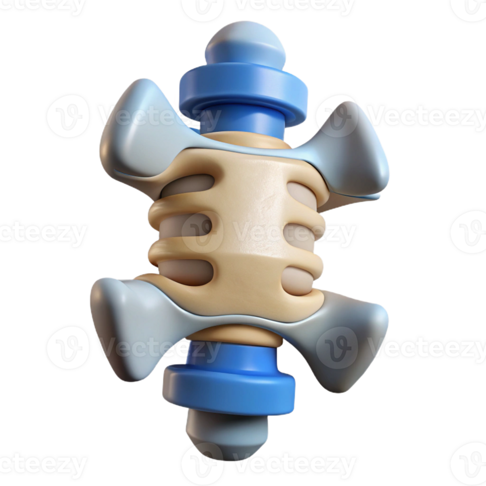 dramatic captivating Photorealistic, ultra-detailed render of a single biomechanical vertebra with shock absorbers, isolated cutout with Transparent Background museum quality png