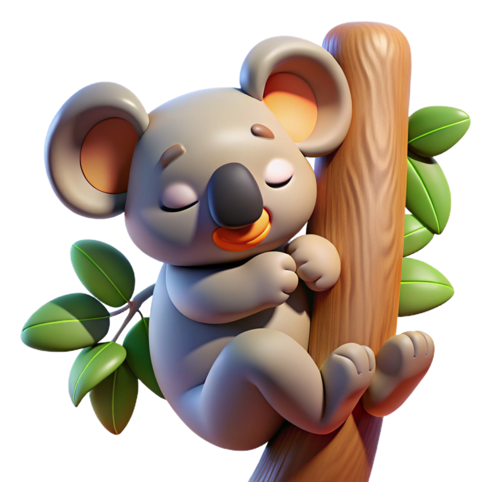 stunning vintage A Sleepy Koala Clinging to a Eucalyptus high resolution png