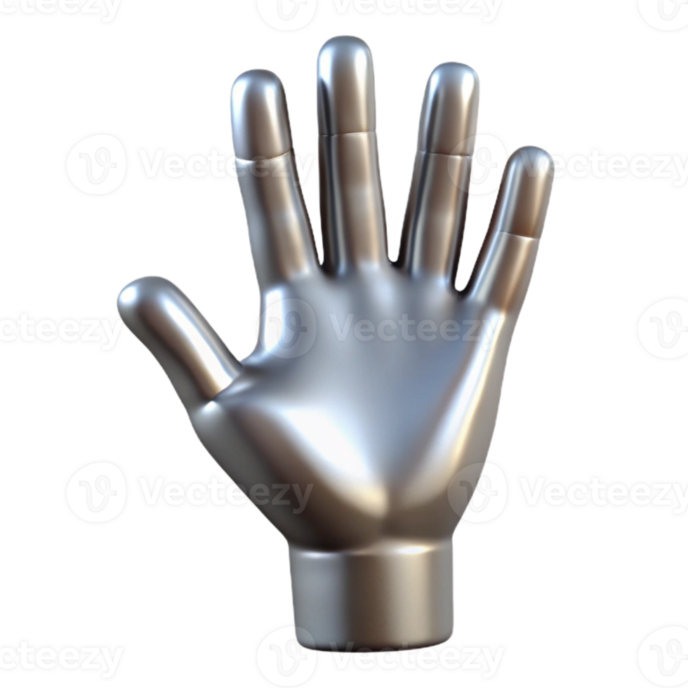 celebrated industrial A single, open hand reaching upwards, made of polished silver with Transparent Background 8K png
