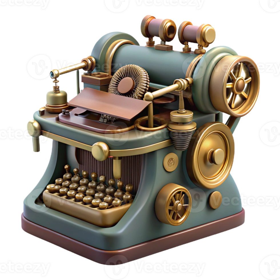 beautiful signature Steampunk typewriter with intricate keys and a clockwork mechanism with Transparent Background png