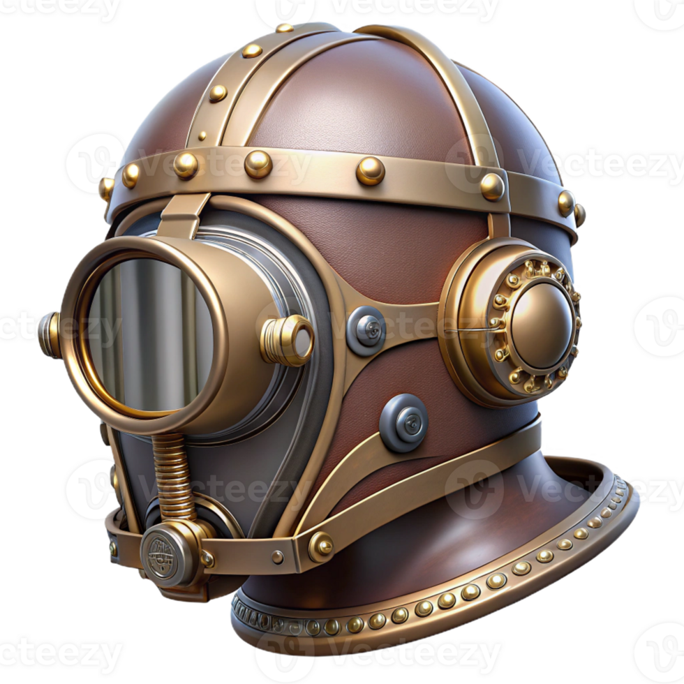 dazzling remarkable Steampunk helmet with intricate metalwork and tinted visor with Transparent Background png