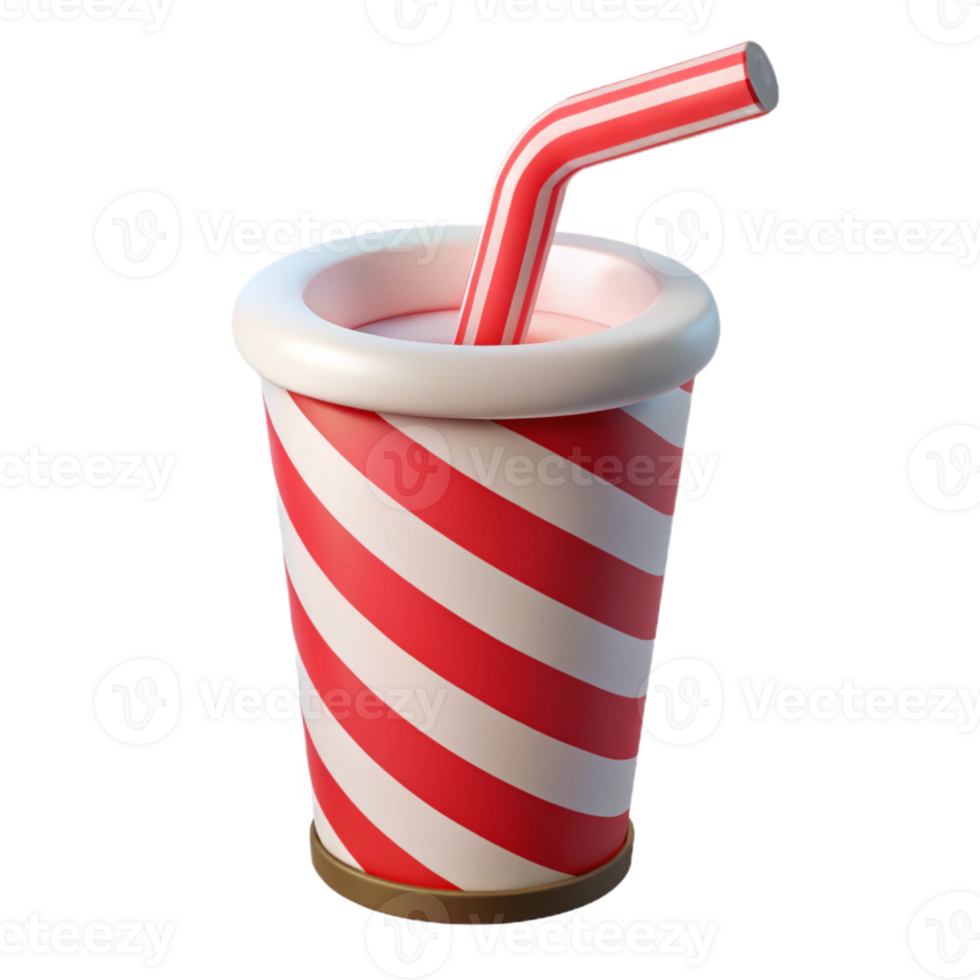 dramatic joyful geometric Photorealistic, hyper-specific, isolated cutout, single drinking straw, red and white striped with Transparent Background authentic png