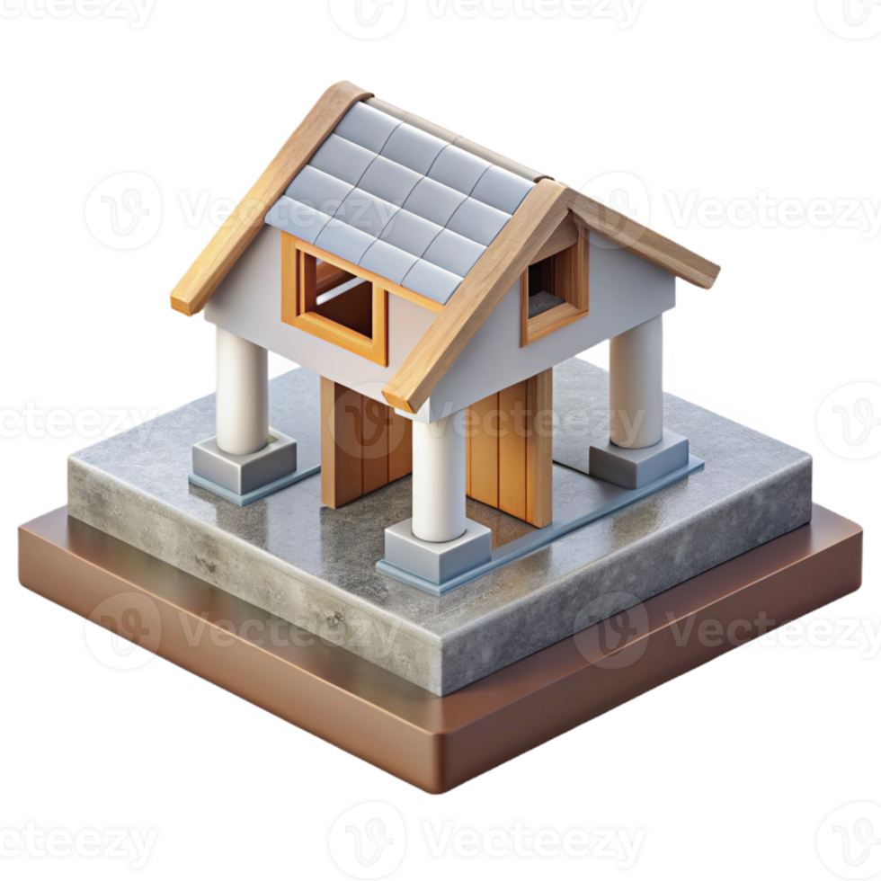 dramatic energetic retro House foundation concrete structure, with Transparent Background original png