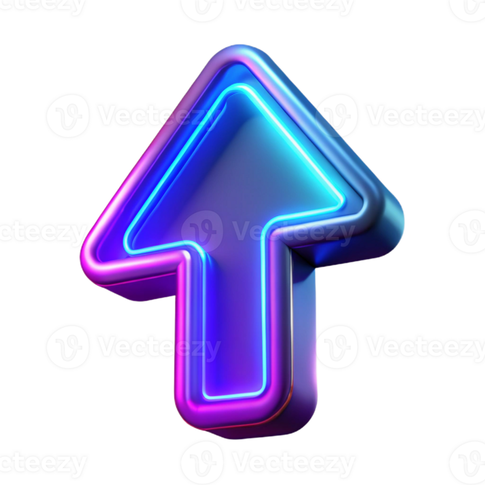 breathtaking melancholic urban A single, stylized arrow pointing upwards, made of glowing neon light with Transparent Background studio quality png