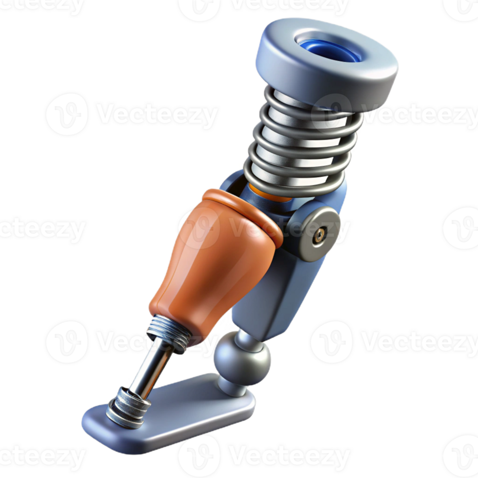 distinctive baroque Professional render, ultra-detailed, photorealistic biomechanical leg with integrated spring system with Transparent Background high quality png
