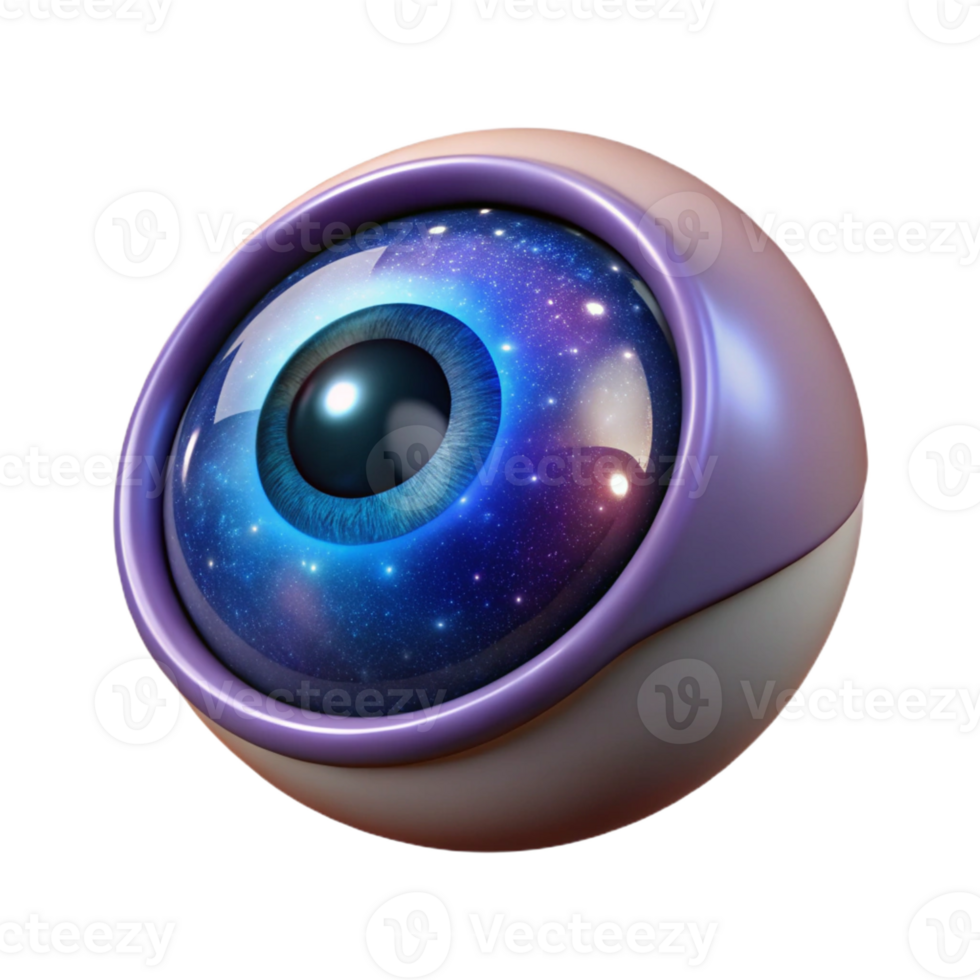captivating playful geometric Concept art style, isolated cutout of a single, stylized human eye with a galaxy reflected in the pupil with Transparent Background high resolution png