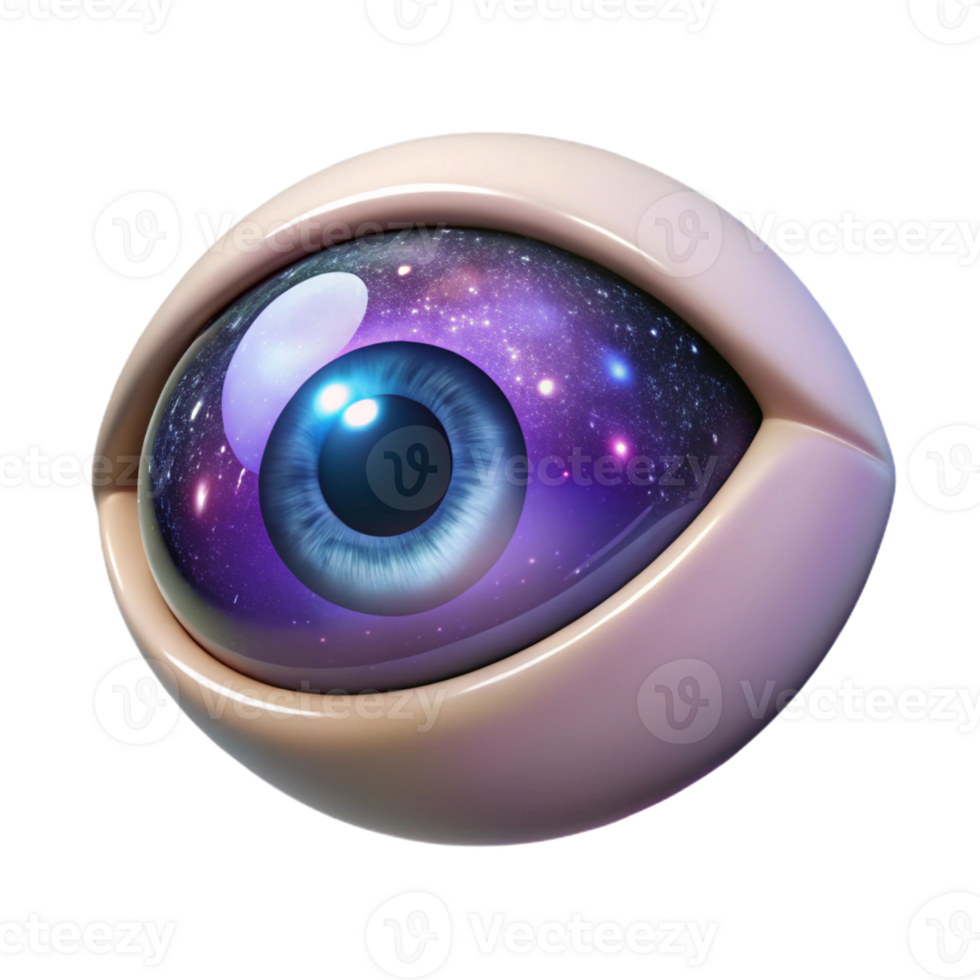 breathtaking playful minimalist Concept art style, isolated cutout of a single, stylized human eye with a galaxy reflected in the pupil with Transparent Background precision png