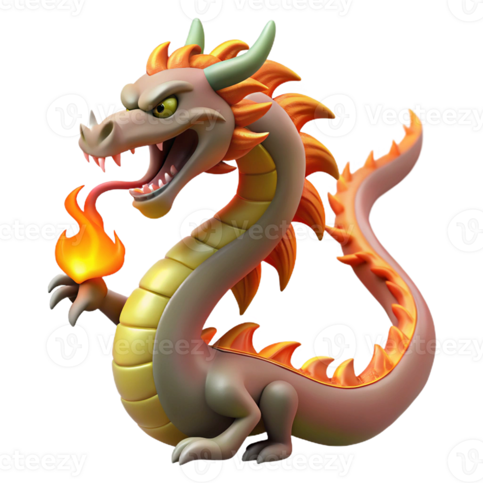 exquisite abstract Dragon, mythical serpent, breathing fire, with Transparent Background handcrafted png