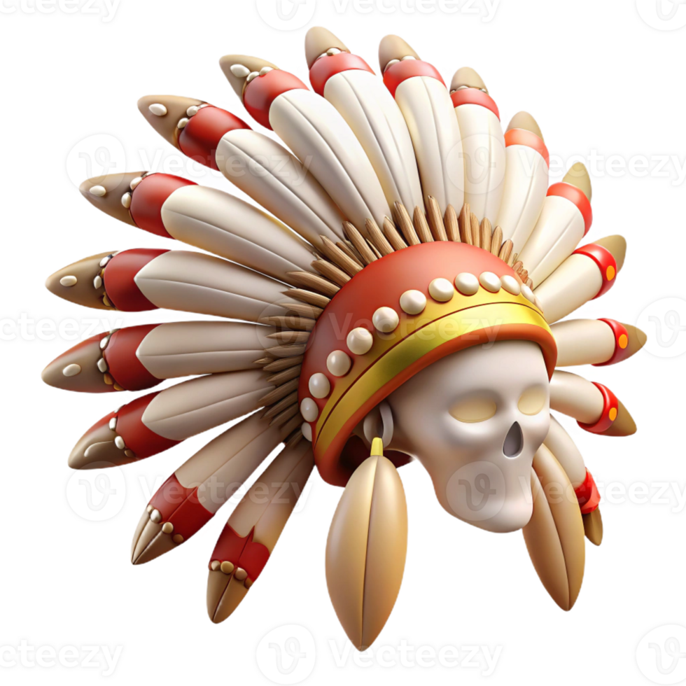extraordinary acclaimed Ultra-detailed, photorealistic, isolated cutout of a tribal chief's headdress featuring eagle feathers and bone ornaments with Transparent Background png