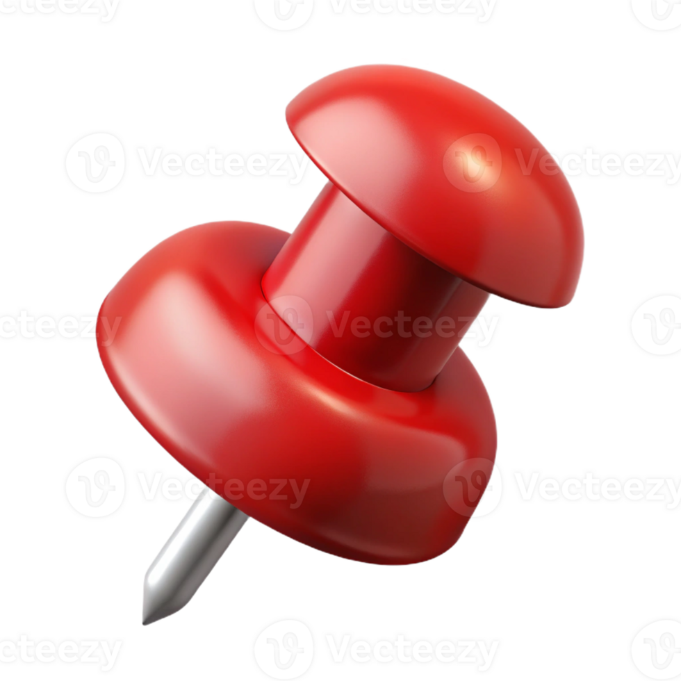 alluring playful modern Photorealistic, hyper-specific, isolated cutout, single push pin, red with Transparent Background expertly shot png