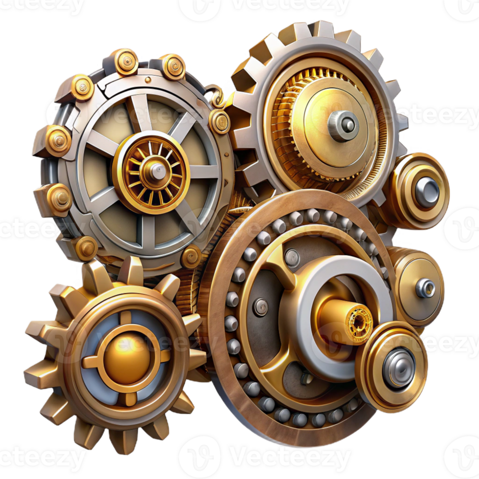 dazzling traditional Steampunk gear set with various sizes and intricate details with Transparent Background top-tier png