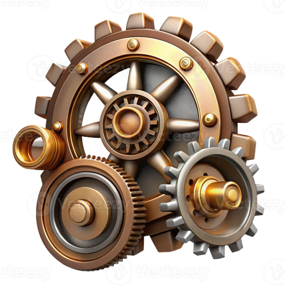 captivating timeless Steampunk gear set with various sizes and intricate details with Transparent Background png