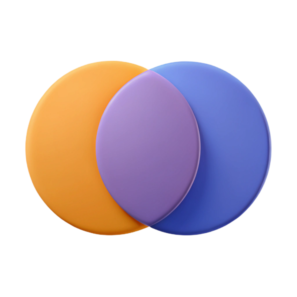 calm extraordinary Two overlapping circles forming a Venn diagram. Geometric, flat color, scalable design Scalable Design. genuine png