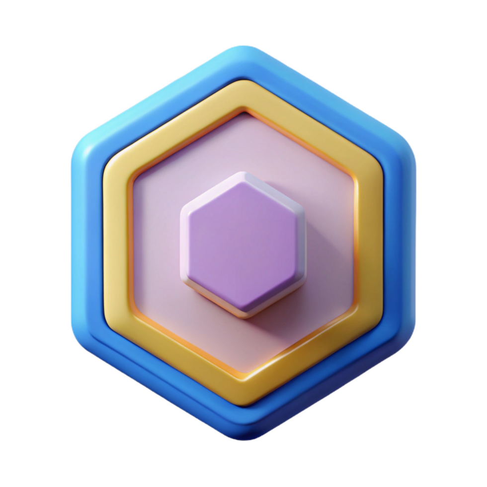 whimsical breathtaking Hexagonal badge, crisp edges, clean lines, symmetrical Scalable Design. impeccable png