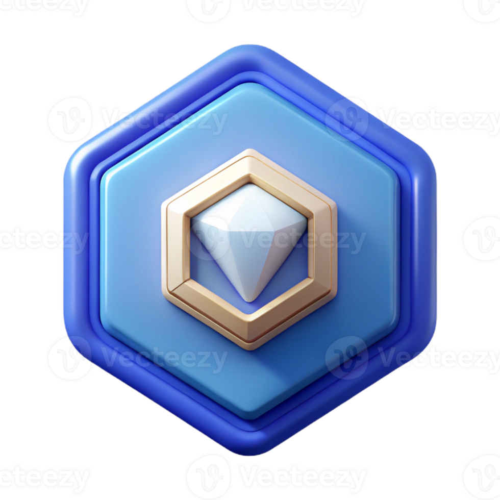 dreamy sumptuous Hexagon badge with a diamond, crisp edges, symmetrical, minimal Scalable Design. flawless png