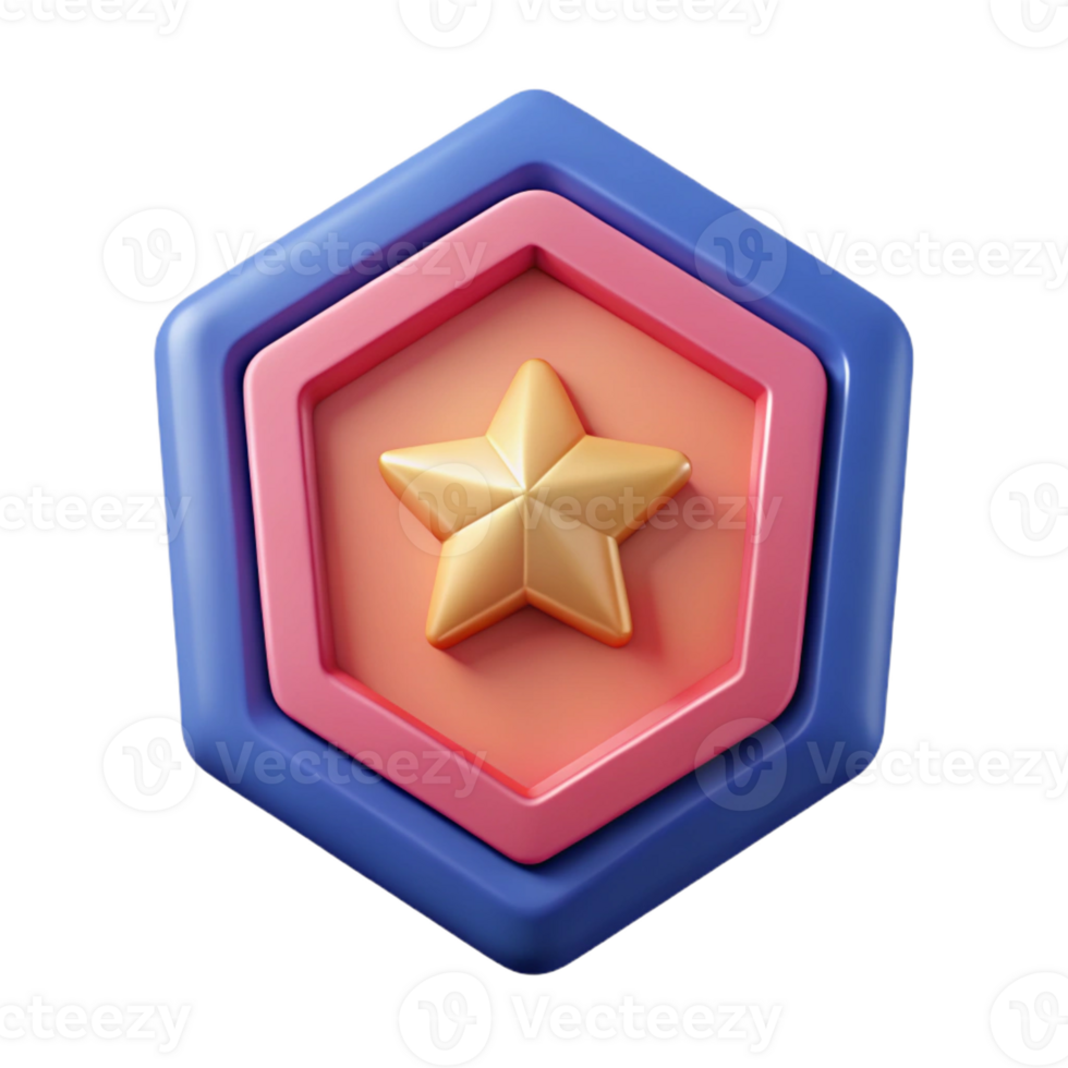 majestic rare Pentagon badge with a star, symmetrical, flat color, scalable Design. png