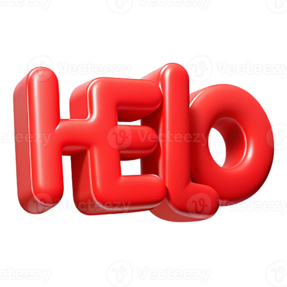 alluring organic Bold, sans-serif HELLO in bright red. Clean lines, flat color Scalable Design. premium png
