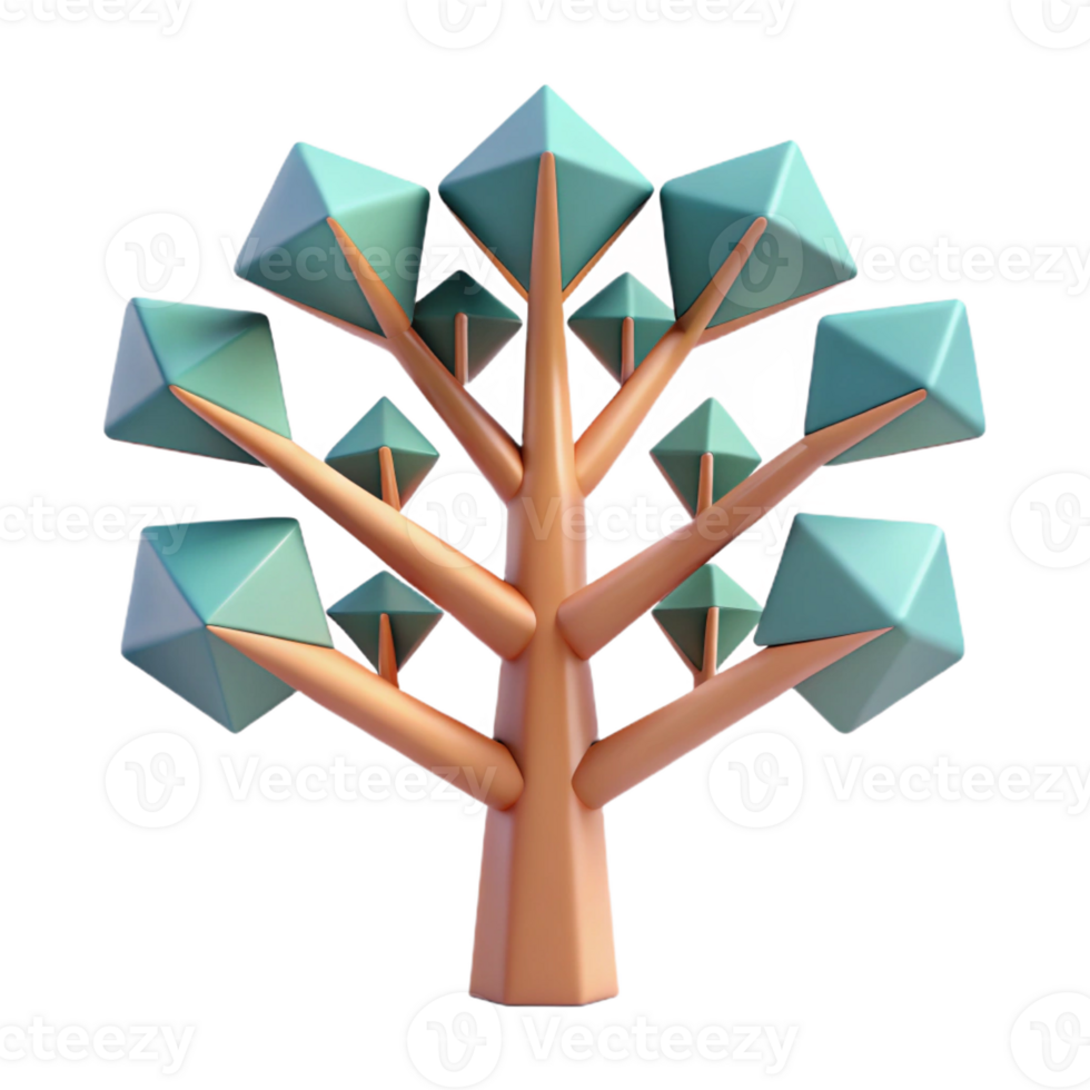 mesmerizing exemplary Abstract tree with geometric branches. Clean lines, flat color, symmetrical Scalable Design. png