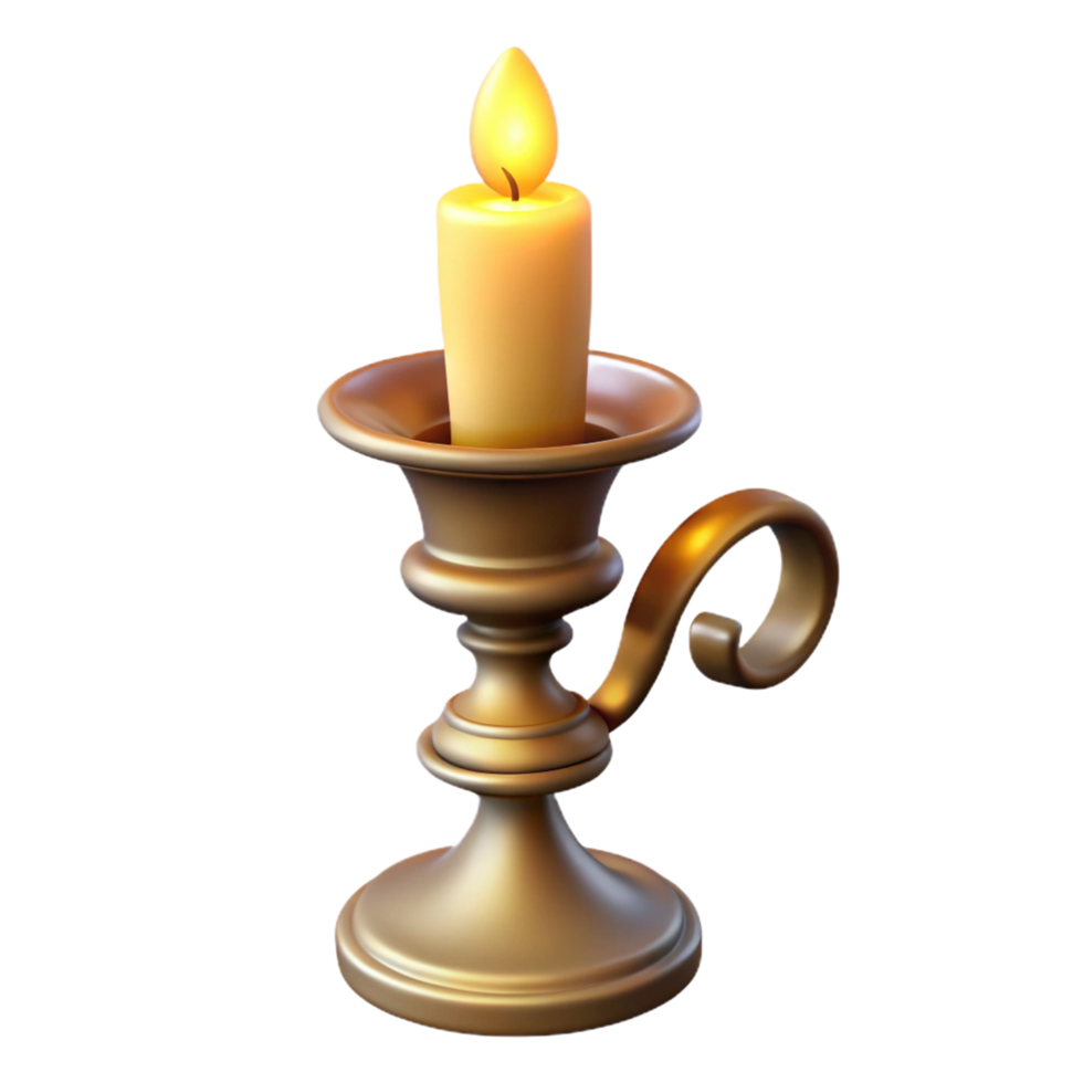 distinctive renaissance A single, ornate candlestick, with a burning candle with Transparent Background crisp png