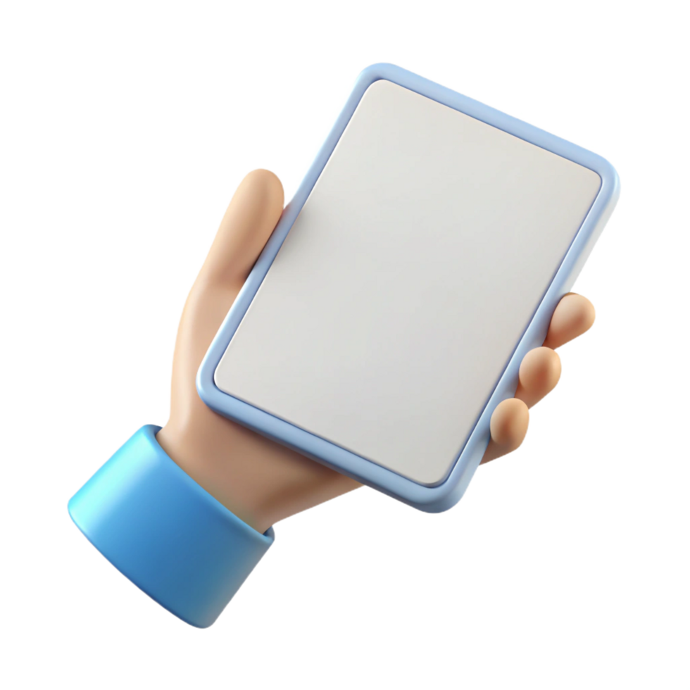 elegant rustic Tablet computer, white, held in hand, with Transparent Background flawless png
