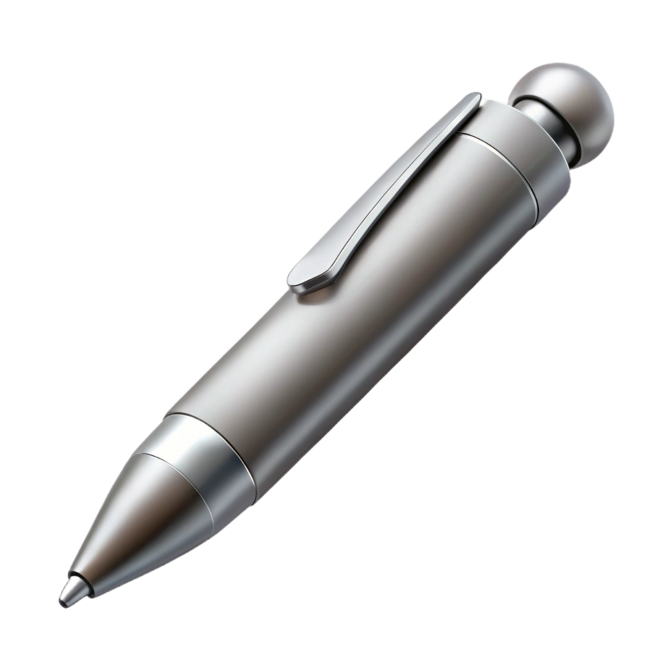 elegant dramatic creative Concept art style, ultra-detailed render of a single silver ballpoint pen, isolated cutout with Transparent Background masterfully captured png