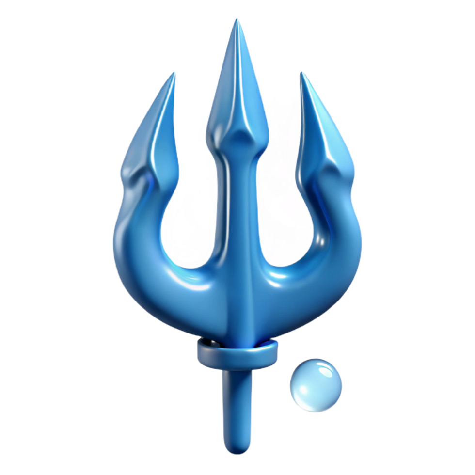 dramatic notable Ultra-detailed, professional render of a single, isolated cutout of Poseidon's Trident, dripping seawater with Transparent Background png