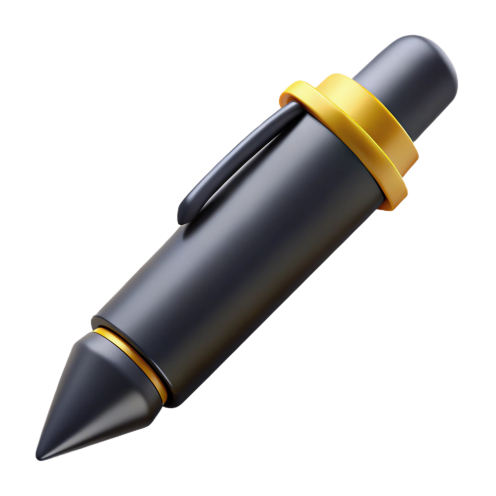 dramatic victorian Concept art style, isolated cutout of a single black ballpoint pen, capped with Transparent Background refined png