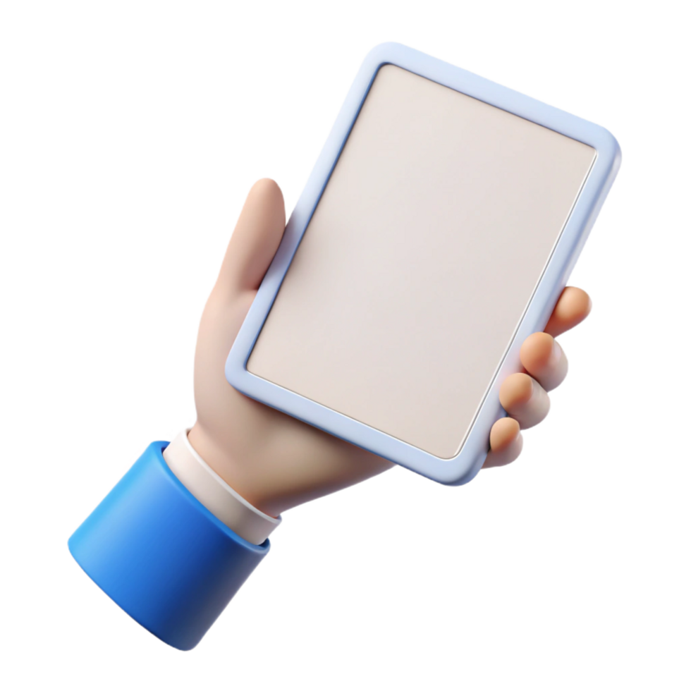 alluring peaceful creative Tablet computer, white, held in hand, with Transparent Background original png