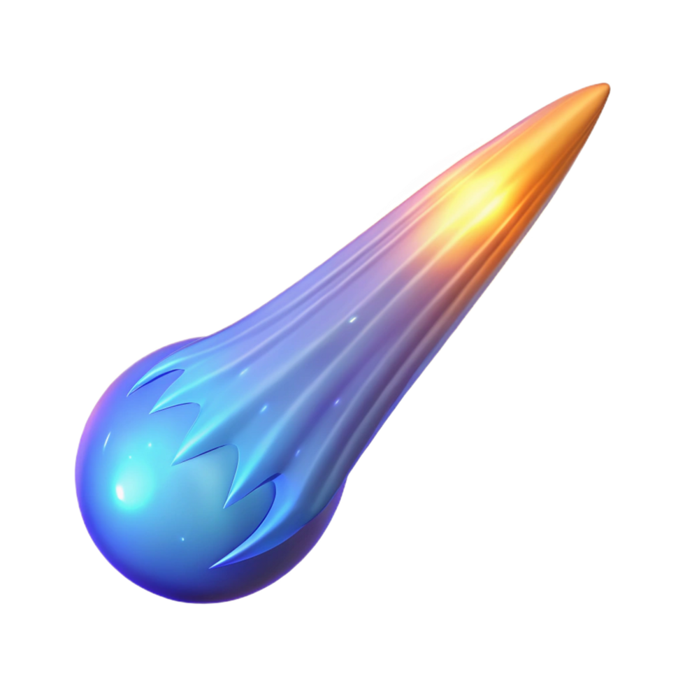 beautiful memorable Ultra-detailed, professional render, concept art style, isolated cutout of a single, ethereal, glowing comet with a long, wispy tail with Transparent Background png