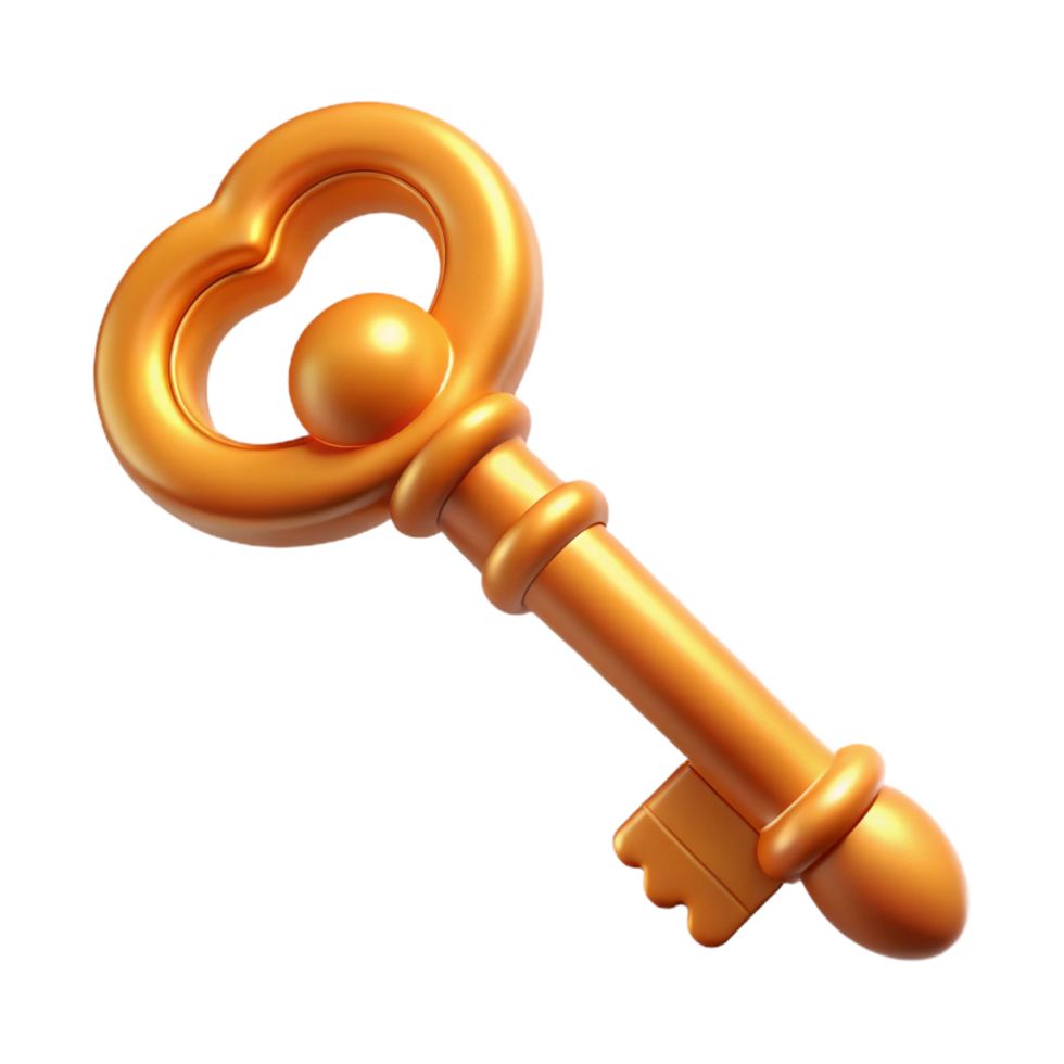 captivating creative Ultra-detailed, concept art style rendering of a single, antique key with Transparent Background refined png